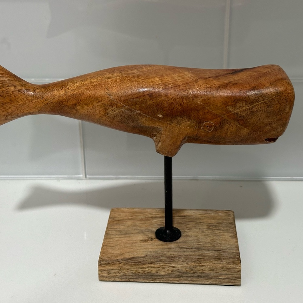 Vintage Hand Crafted Wood Marine Whale Figurine Wood Curved Whale Decor long - Picture 5 of 12